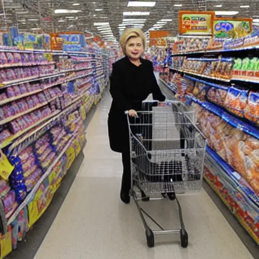 Image similar to a photo of hillary clinton in walmart shopping for grills