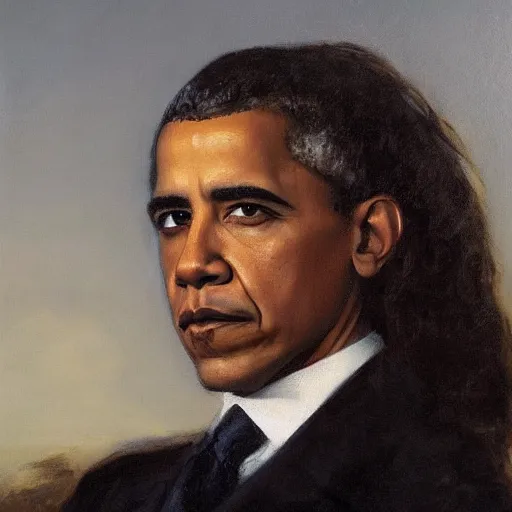 Image similar to head and shoulders portrait of Barack Obama by gustave courbet, award winning, detailed oil painting, amazing