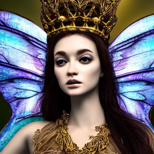 Prompt: beautiful fairy with ornate cloak and crown, highly detailed, 4k, HDR, smooth, sharp focus, hyper realistic, high resolution, award-winning photo