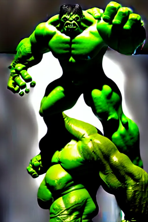Prompt: a genetic combination of frankenstein, hulk, and godzilla, extreme angle, dynamic lighting, ultra detailed