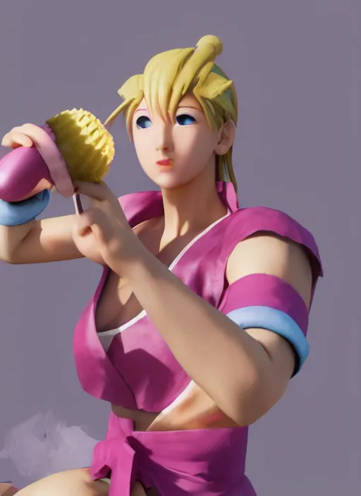 Image similar to 3D render of Sakura from Street Fighter eating an ice cream cone