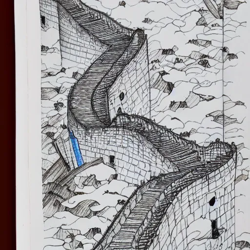 Image similar to a illustration of the great wall of china, in a notebook, takashi murakami inspired, notebook paper, highly detailed, beautiful sketch drawing