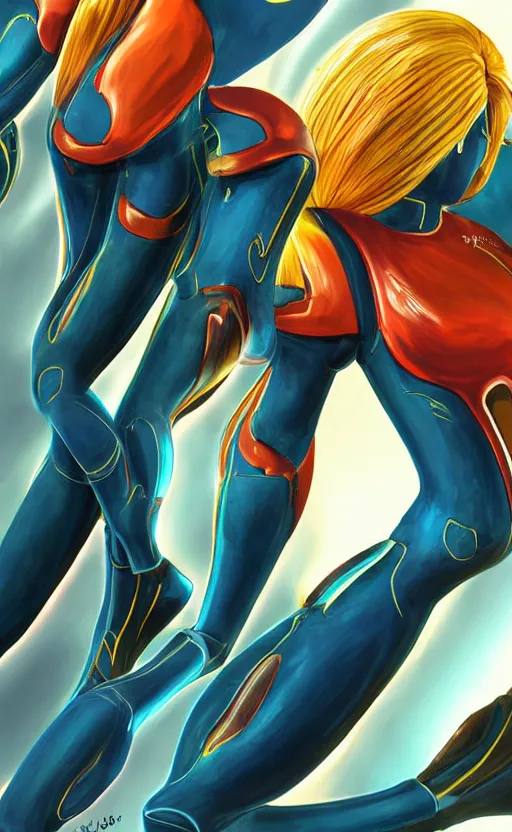 Image similar to samus aran bioorganic varia suit, energetic varia suit, full body portrait, highly detailed, intricate, concept art, vertical portrait