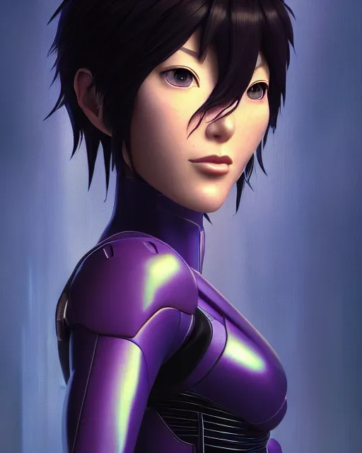 Image similar to weta disney pixar movie still portrait photo of motoko kusanagi the major ghost in the shell : : as cyborg woman by pixar : : by weta, wlop, ilya kuvshinov, rossdraws, artgerm, marvel, maxim cover, latex, octane render, sweaty, iridescent, bright morning, anime, liosh, mucha : :