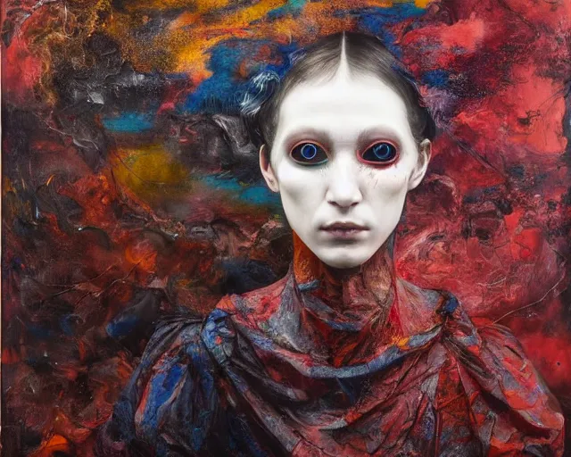 Image similar to eternal eclipse, a brutalist designed, rich deep vivid colours, monia merlo, painted by francis bacon, michal mraz, adrian ghenie, nicola samori, james jean!!! and petra cortright, part by gerhard richter, part by takato yamamoto. 8 k masterpiece.