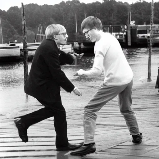 Image similar to Stephen Hawking being pushed of a pier