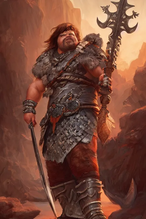 Prompt: ultra realistic illustration, jack black as a barbarian warrior from baldurs gate and diablo, intricate from baldurs gate, elegant, highly detailed, digital painting, artstation, concept art, smooth, sharp focus, illustration, art by artgerm and greg rutkowski and alphonse mucha