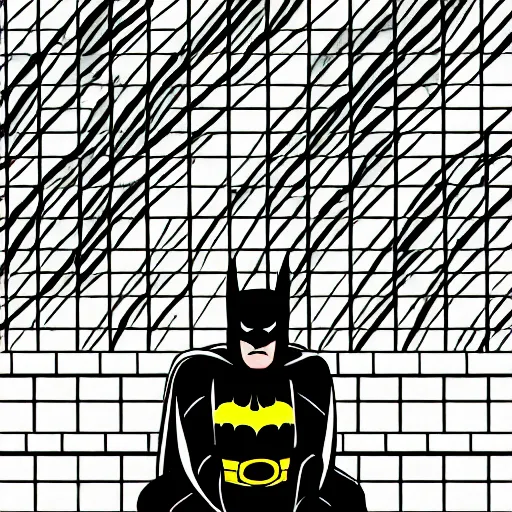 Prompt: low dutch angle shot of constipated batman sitting on a toilet with pants down, sweating, tiny room with dirty wall tiles, comic digital art, by hayao miyazaki, super detailed, 4 k, artistic