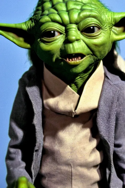 Prompt: yoda big toothy smile wearing a suit