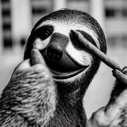 Image similar to Anthropomorphic sloth smoking a cigar, XF IQ4, f/1.4, ISO 200, 1/160s, 8K, RAW, unedited, symmetrical balance, in-frame