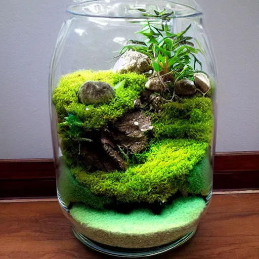 Image similar to moss terrarium with a waterfall