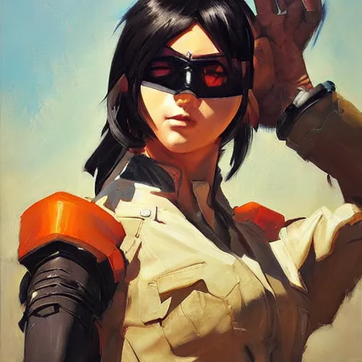 Image similar to greg manchess portrait painting of eren jager as overwatch character, medium shot, asymmetrical, profile picture, organic painting, sunny day, matte painting, bold shapes, hard edges, street art, trending on artstation, by huang guangjian and gil elvgren and sachin teng