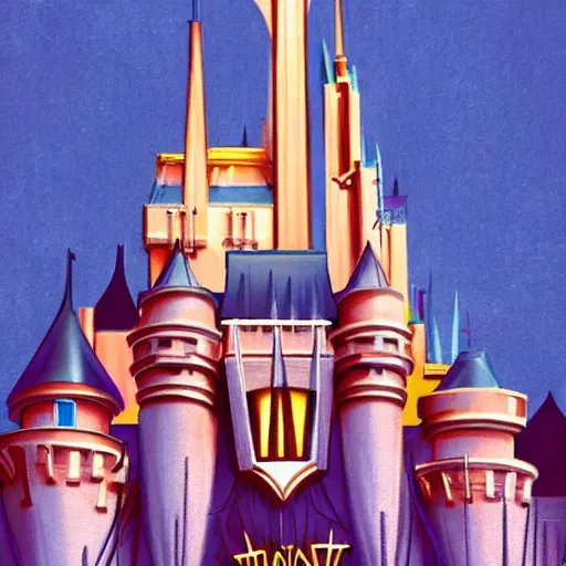 Image similar to Art Deco Disneyland castle, fantasy, artstation