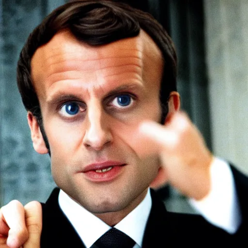 Image similar to Emmanuel Macron with monkey hair in American Psycho (1999)