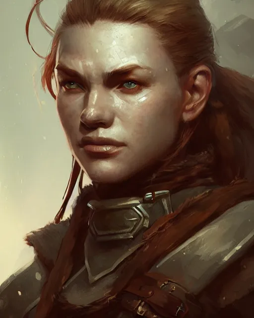 Image similar to the elder scrolls vi, charismatic rugged female nord warrior portrait, illustration, rim light, top light, perfectly shaded, soft painting, art by krenz cushart and wenjun lin