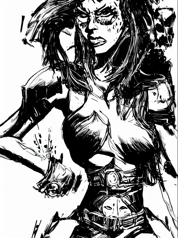 Prompt: portrait full body of chaos punk rock girl, grayscale comic book artstyle by jack kirby