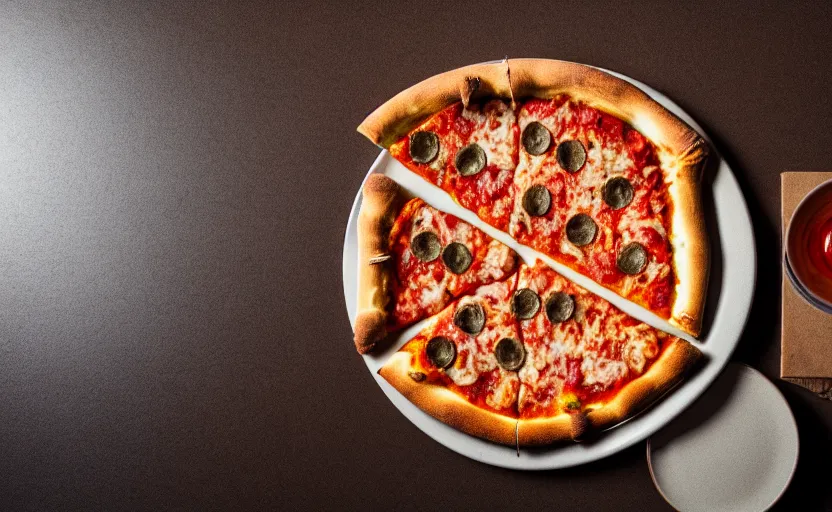 Image similar to a plate with pizza, natural light, cinematic lighting, 8 k