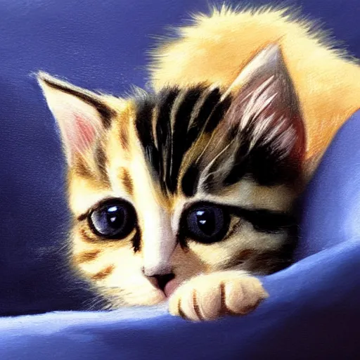 Image similar to painting of a cute kitten laying under a blanket
