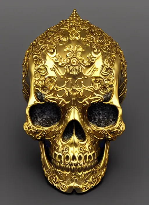 Image similar to ornate gothic gold skull realistic 3 d covered in jewels