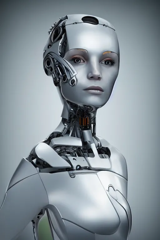 Image similar to robot with human face, female head, woman human face, human face realistic, human head, cyborg frame concept, cyborg by ales-kotnik, sci-fi android female