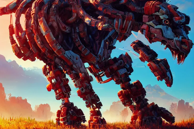 Image similar to grazer machine creature robot of horizon forbidden west horizon zero dawn radiating a glowing aura global illumination ray tracing hdr fanart arstation by ian pesty and alena aenami artworks in 4 k