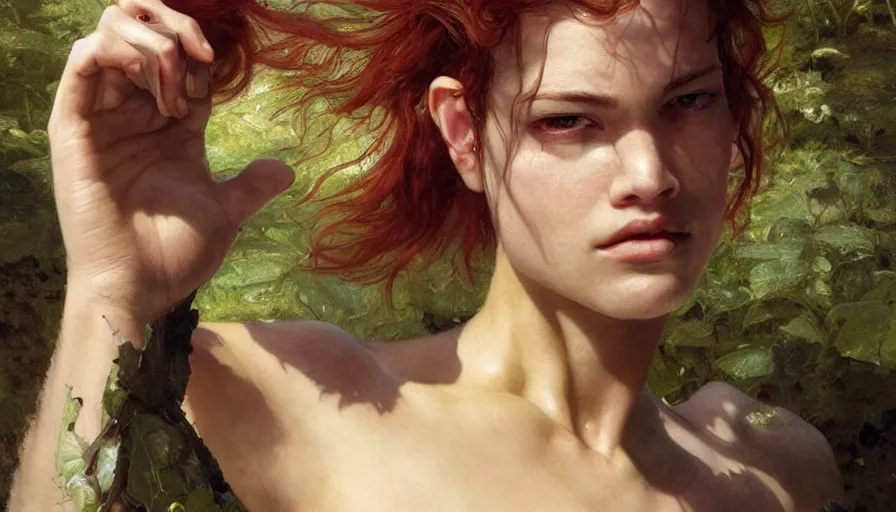 Image similar to epic masterpiece power, drama, sweaty skin, hyperrealistic, octane render, cinematic, beautiful face and flawless skin, perfect hands, 5 fingers, emerald by Edgar Maxence and Ross Tran and Michael Whelan, Legends of Runeterra