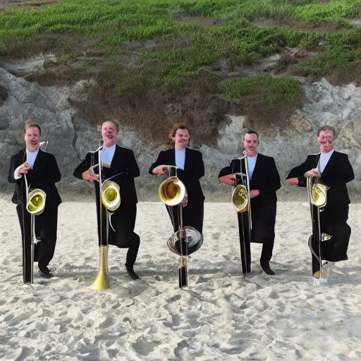 Prompt: tuba quartet on a beach landscape