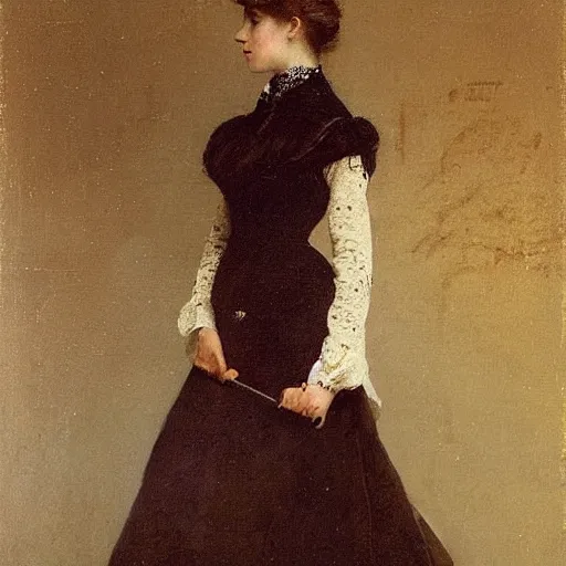 Prompt: young victorian lady in ball gown, absent - minded chewing on the end of a pencil, painted by alfred stevens