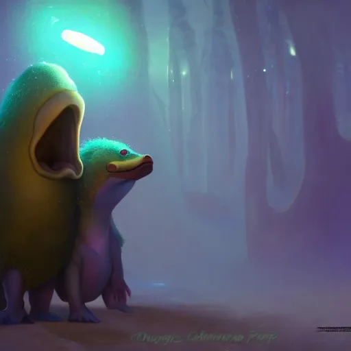 Image similar to anthropomorphic platypus princess, huggy wuggy from poppy playtime video game, fullbody, ultra high detailed, glowing lights, oil painting, greg rutkowski, charlie bowater, beeple, unreal 5, daz, hyperrealistic, octane render, rpg portrait, dynamic lighting, fantasy art, beautiful face