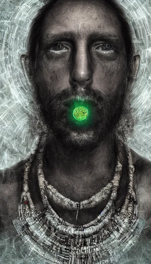 Image similar to portrait of a digital shaman, by andre francois