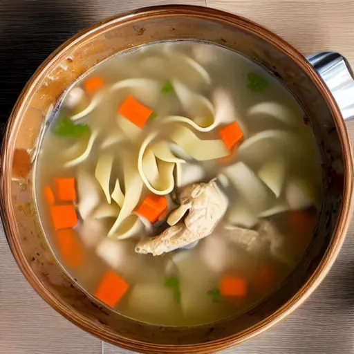 Image similar to toilet filled with chicken noodle soup