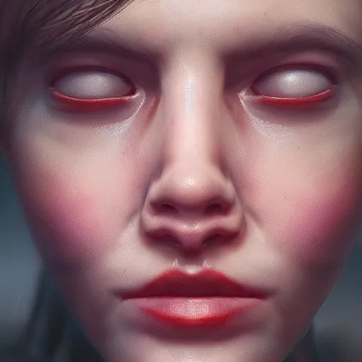 Image similar to beautiful face pressing through elastic fabric, sad, highly detailed, modern, digital art, red color, unreal engine, photorealism, cinematic lighting, 8k photorealistic, dramatic, trending on artstation, by Greg Rutkowski