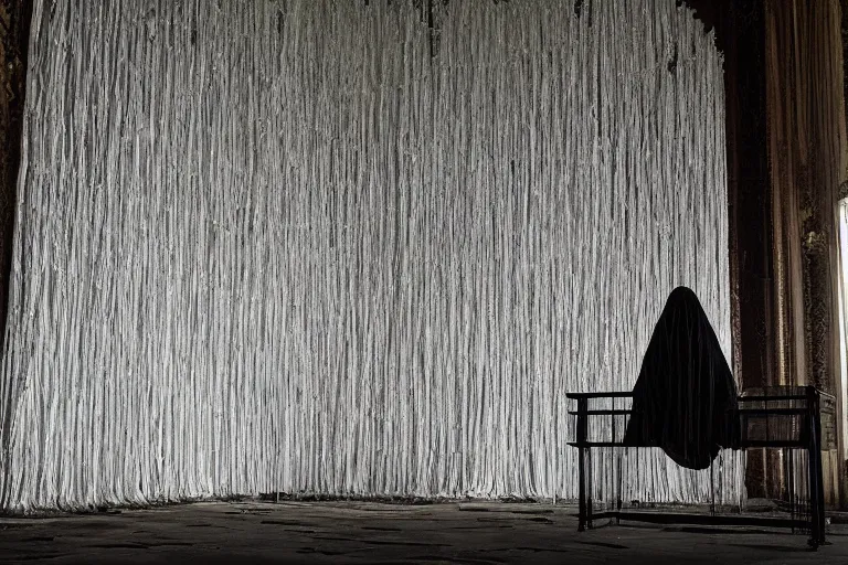 Image similar to vampire queen sitting on a throne in the abandoned buddhist temple, omnious, eerie, magnificent, wow, intricate, by nicola samori, by ryoji ikeda