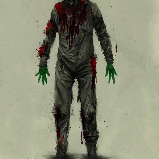 Prompt: bloody hazmat suit zombie, sinister by Greg Rutkowski