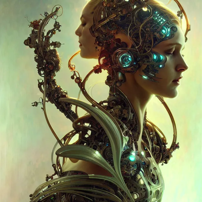 Image similar to organic cyborg, orchid, diffuse lighting, fantasy, intricate, elegant, highly detailed, lifelike, photorealistic, digital painting, artstation, illustration, concept art, smooth, sharp focus, art by John Collier and Albert Aublet and Krenz Cushart and Artem Demura and Alphonse Mucha