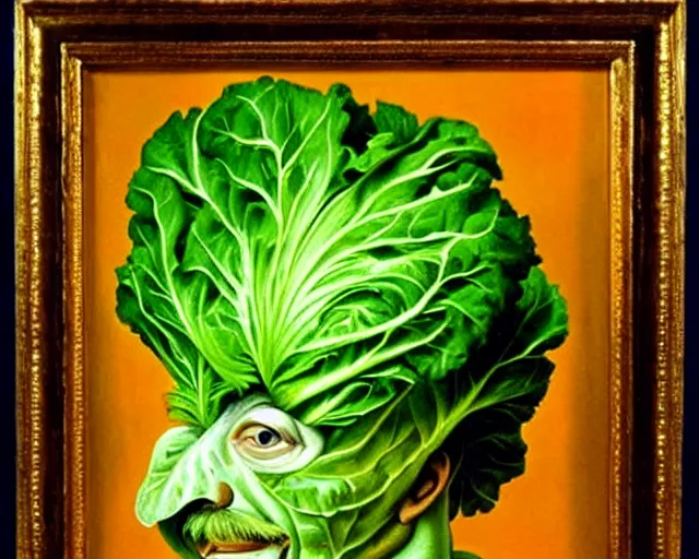 Image similar to a salvador dali painting of a head of lettuce