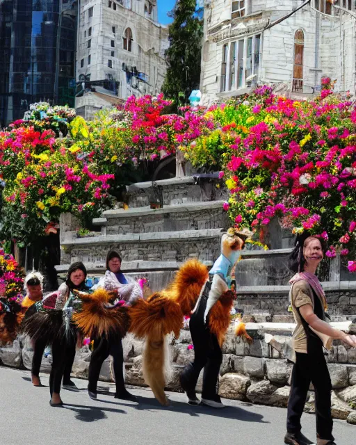 Prompt: floofs on parade, tourist photo