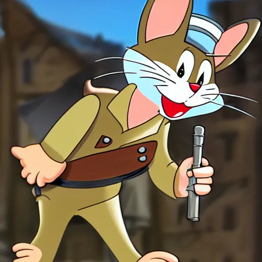 Image similar to tom from tom and jerry dressed as a german officer from ww 2, 4 k, hyper realistic, dslr, high resolution, landscape, beautiful