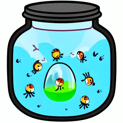 Image similar to tadpoles in a fishbowl full of water, illustrated cartoon, game UI icon