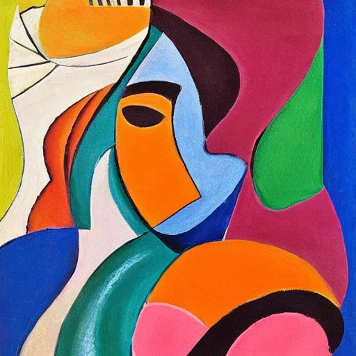 Prompt: her footprints were the markings of her tribe as she danced forth, abstract art in the style of cubism and georgia o keefe,