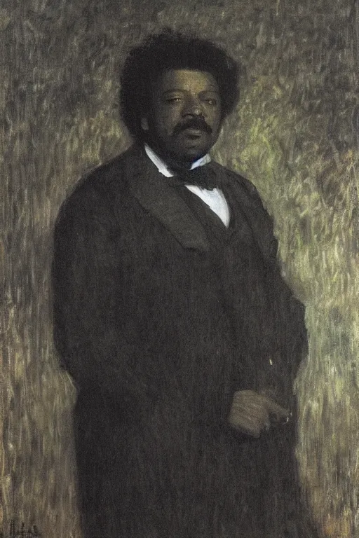 Image similar to Portrait of Alexandre Dumas, oil on canvas, highly detailed, high contrast, by Henry Ossawa Tanner, 8k