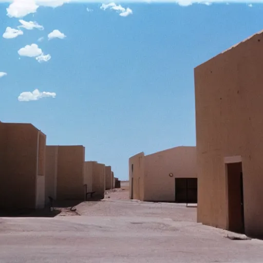 Image similar to 1 9 7 0 s movie still of a empty colossal stalinist style town in the desert, cinestill 8 0 0 t 3 5 mm eastmancolor, heavy grain, high quality, high detailed