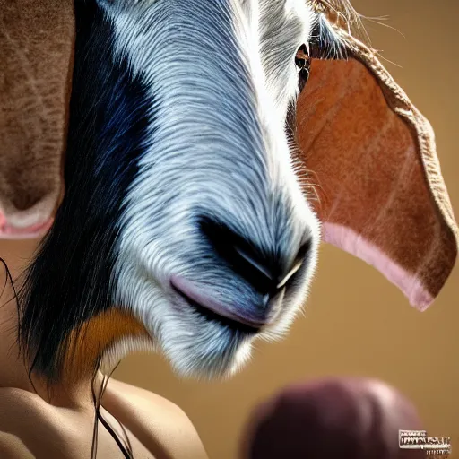 Image similar to andy milonakis as a goat, goat body, human head, 4 k, photorealistc, high details