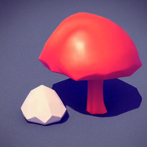 Image similar to Matte 3d low poly icon of a red mushroom, lat lighting, isometric perspective on pure white background, soft shadows, 3d render,