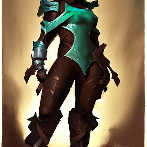 Image similar to greg manchess portrait painting of partially armored jade from mortal kombat wearing a half mask as overwatch character, medium shot, asymmetrical, profile picture, organic painting, sunny day, matte painting, bold shapes, hard edges, street art, trending on artstation, by huang guangjian and gil elvgren and sachin teng