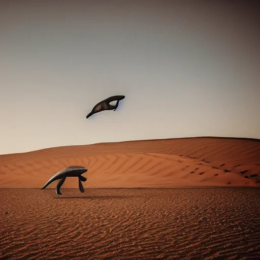 Image similar to 🐋🤖🦕👽🐳 in desert, photography by bussiere rutkowski andreas roch