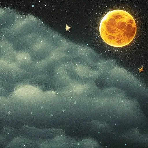 Prompt: a painting of a night sky with stars and a moon, computer graphics by petros afshar, pixabay contest winner, space art, matte background, sci - fi, fantasy