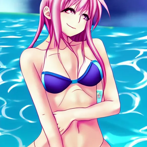 Image similar to pretty anime girl in bikini illustration by sakimichan