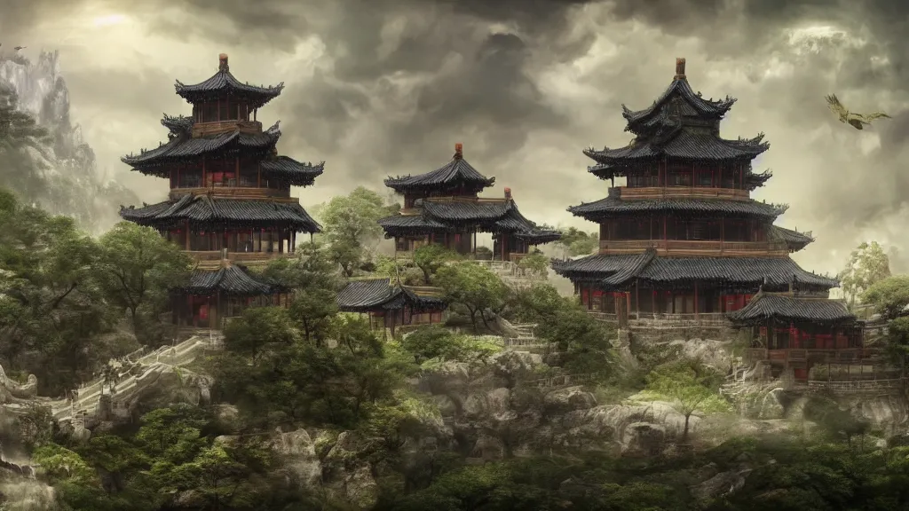 Prompt: whatever, fantasy artwork, very very very beautiful scenery, ancient chinese architecture suspended between the clouds, full of fairy air, hd, hdr, ue 5, ue 6, unreal engine 5, cinematic 4 k wallpaper, 8 k, ultra detailed, high resolution, artstation, award winning
