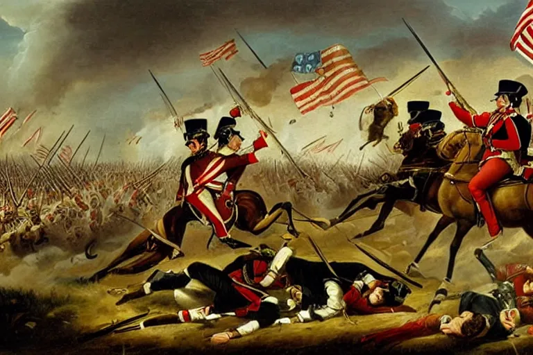 Image similar to 1800s painting of the Battle of 1812 in the style of Benjamin West